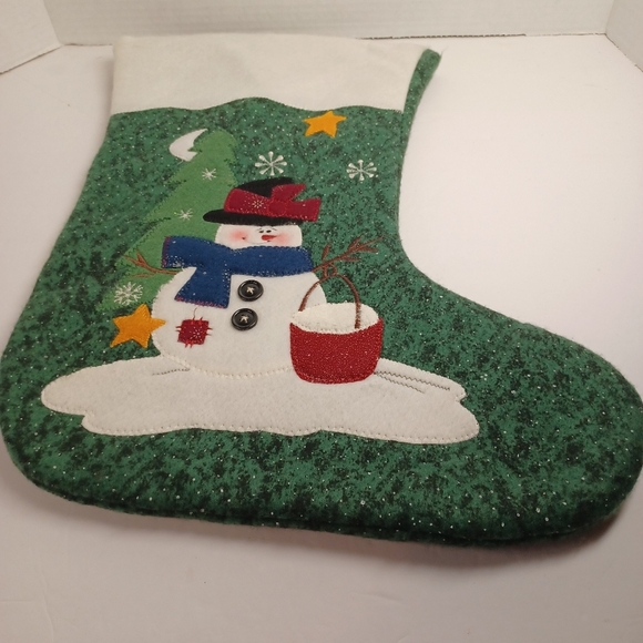17 inch Holiday Christmas Quilted Stocking- 3D Appliqué Snowman/Tree/Snow Flakes - Picture 1 of 7